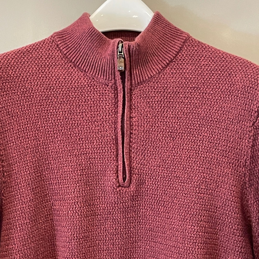 Jos. A. Bank 1905 Mens Large Burgundy Red Cotton Textured Quarter Zip Sweater